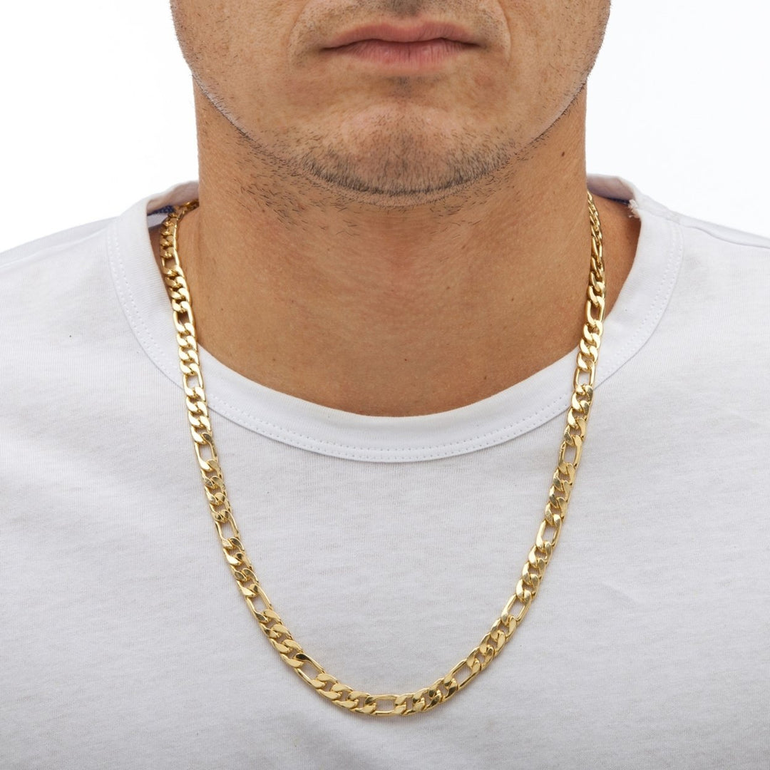 Mens Figaro-Link 2-Piece Chain Necklace and Bracelet Set Gold Ion-Plated 22" 8" (6.5mm) Image 3