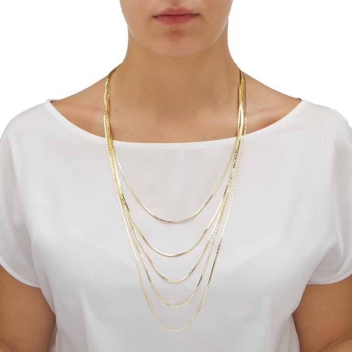 Multi-Strand Cobra-Link Waterfall Necklace in Yellow Gold Tone 30" Image 3