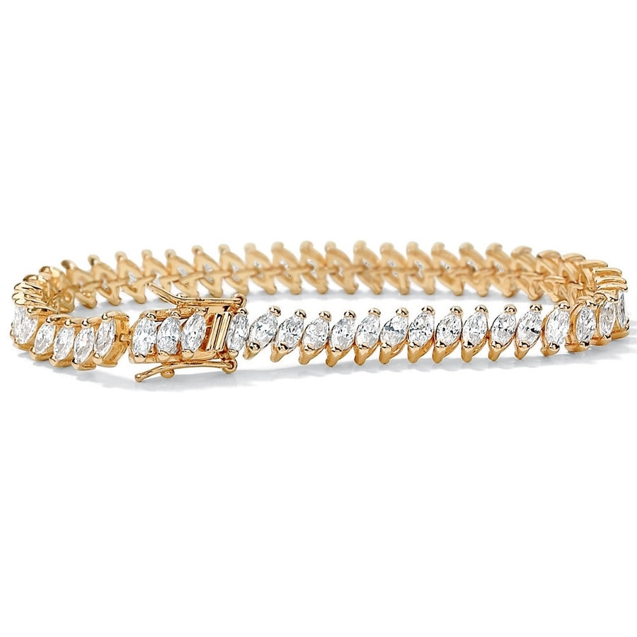 13.25 TCW Marquise-Cut Cubic Zirconia 14k Yellow Gold-Plated Tennis Bracelet 7 1/4" Image 1