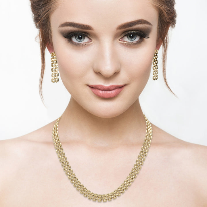 3 Piece Panther-Link NecklaceBracelet and Earrings Set in Yellow Gold Tone Image 3