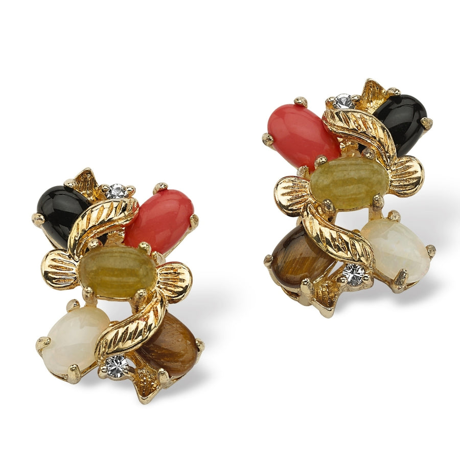 1/2 TCW Oval-Shaped Multi-Gemstone and Crystal Accent Earrings in Yellow Gold Tone Image 1