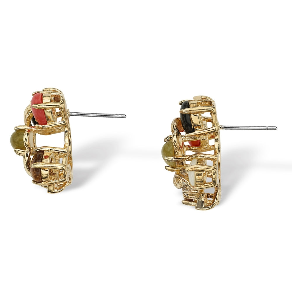 1/2 TCW Oval-Shaped Multi-Gemstone and Crystal Accent Earrings in Yellow Gold Tone Image 2