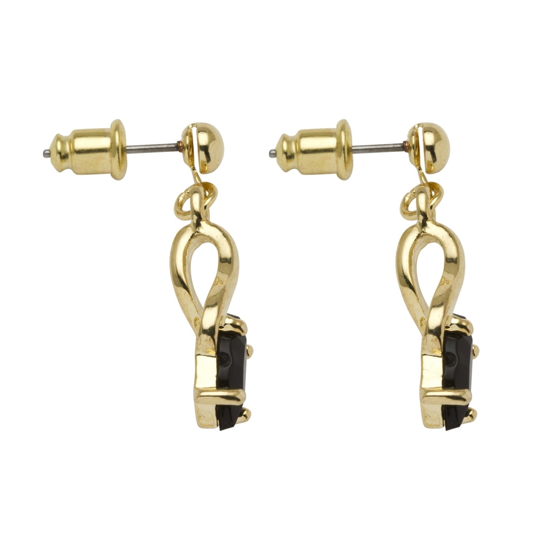 Marquise-Shaped Genuine Onyx Drop Earrings in Yellow Gold Tone Image 2