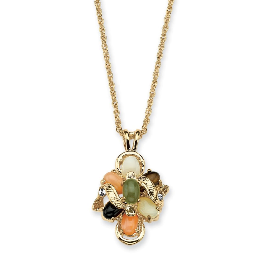 1/4 TCW Oval Shaped Multi-Gemstone Crystal Accent Yellow Gold Tone Drop Pendant and Chain 18" Image 1