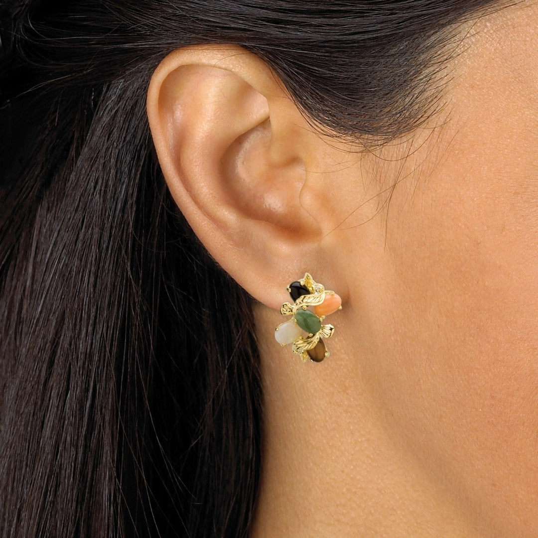 1/2 TCW Oval-Shaped Multi-Gemstone and Crystal Accent Earrings in Yellow Gold Tone Image 3