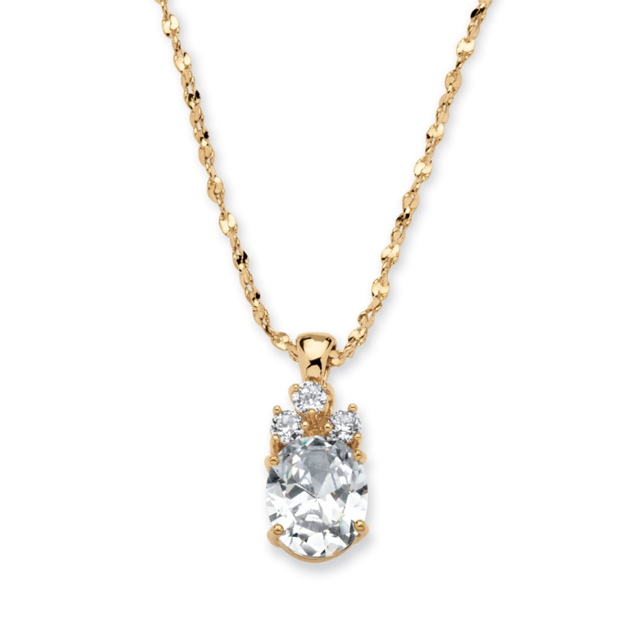 2.59 TCW Oval-Cut Cubic Zirconia Pendant Necklace in Yellow Gold Tone Image 1