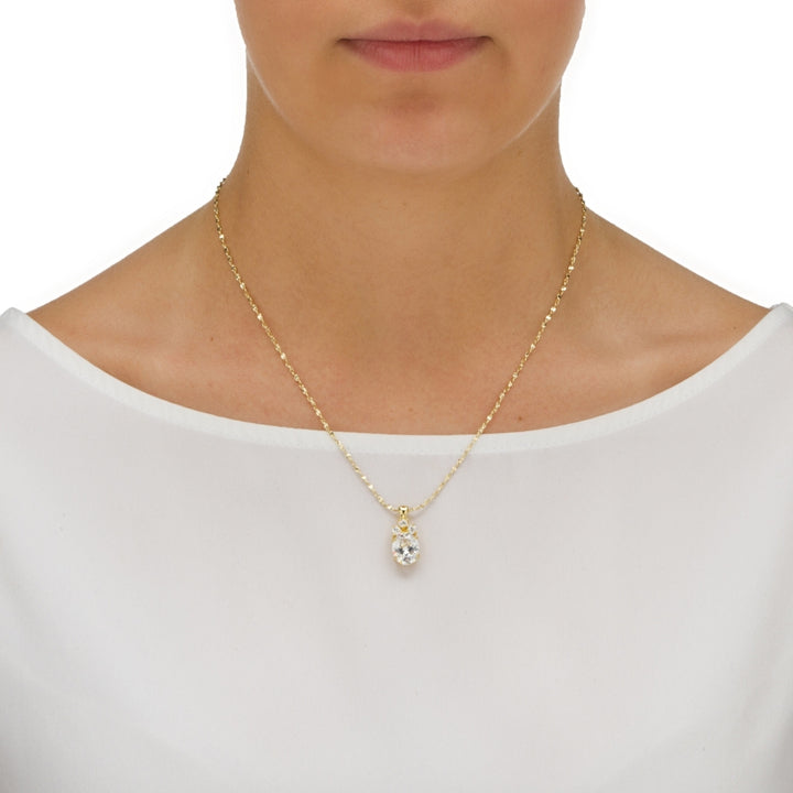 2.59 TCW Oval-Cut Cubic Zirconia Pendant Necklace in Yellow Gold Tone Image 3