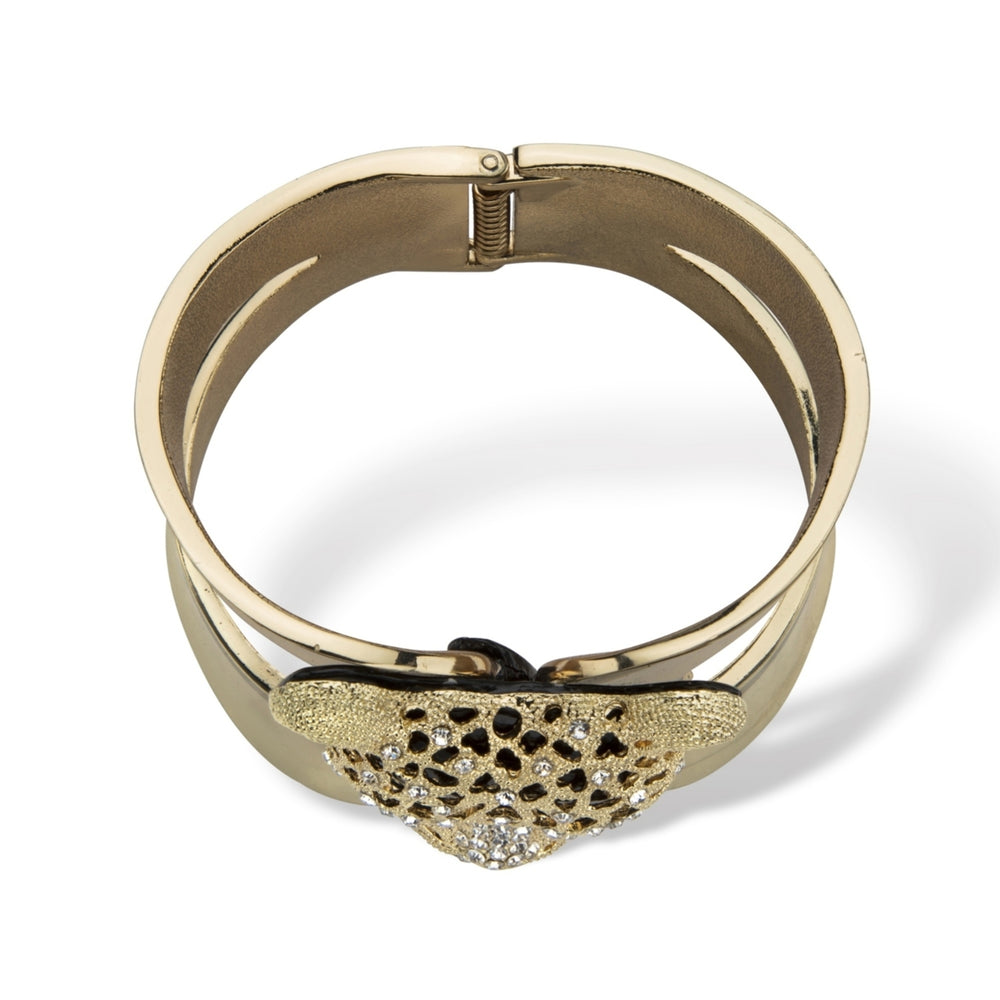 Crystal Leopard Hinged Cuff Bangle Bracelet in Gold Tone (50mm) Image 2