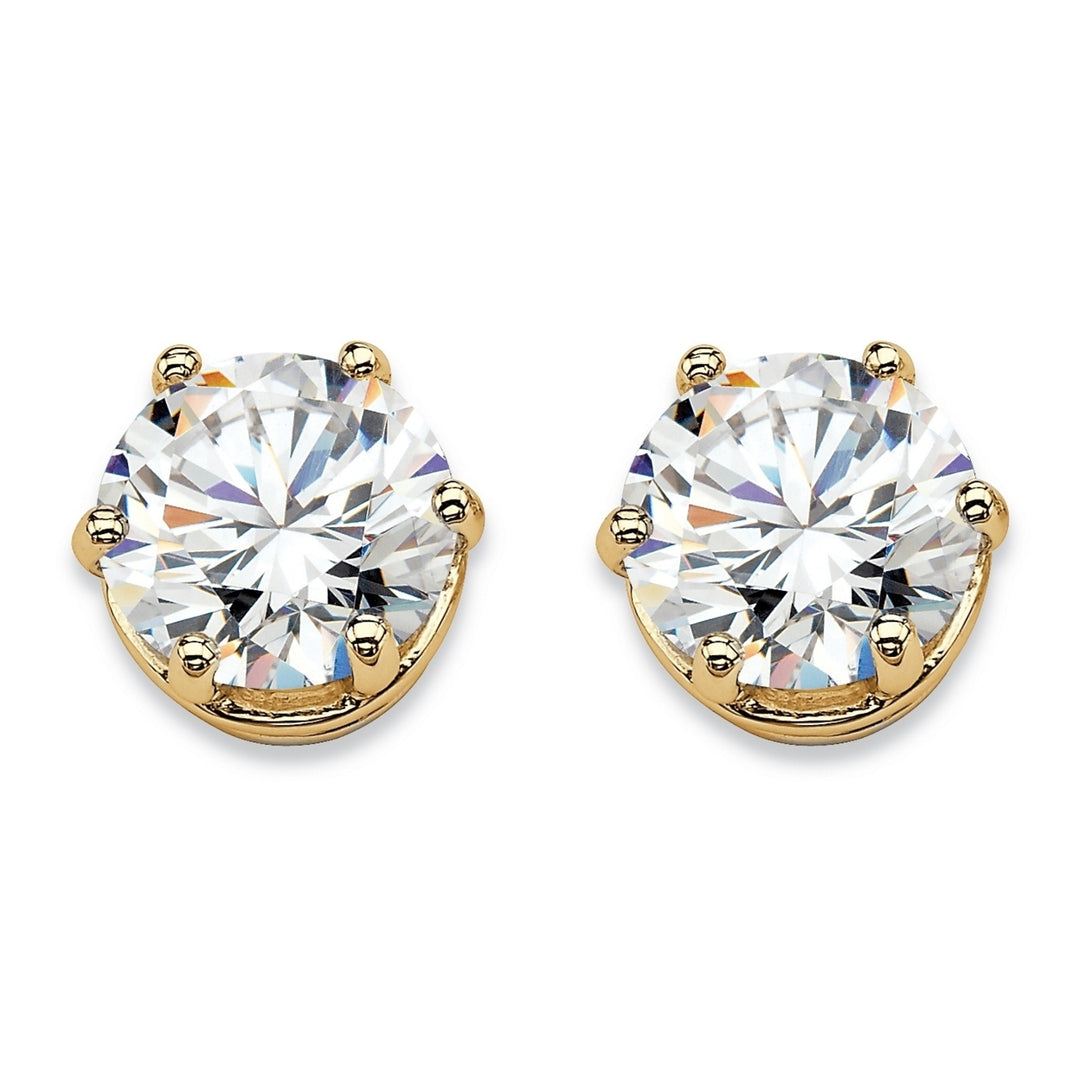 Round Cubic Zirconia Solitaire Stud Earrings 4 TCW in 14k Gold over Sterling Silver Image 1