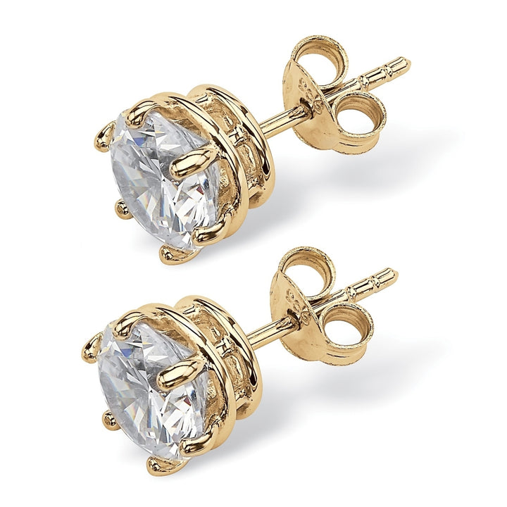 Round Cubic Zirconia Solitaire Stud Earrings 4 TCW in 14k Gold over Sterling Silver Image 2