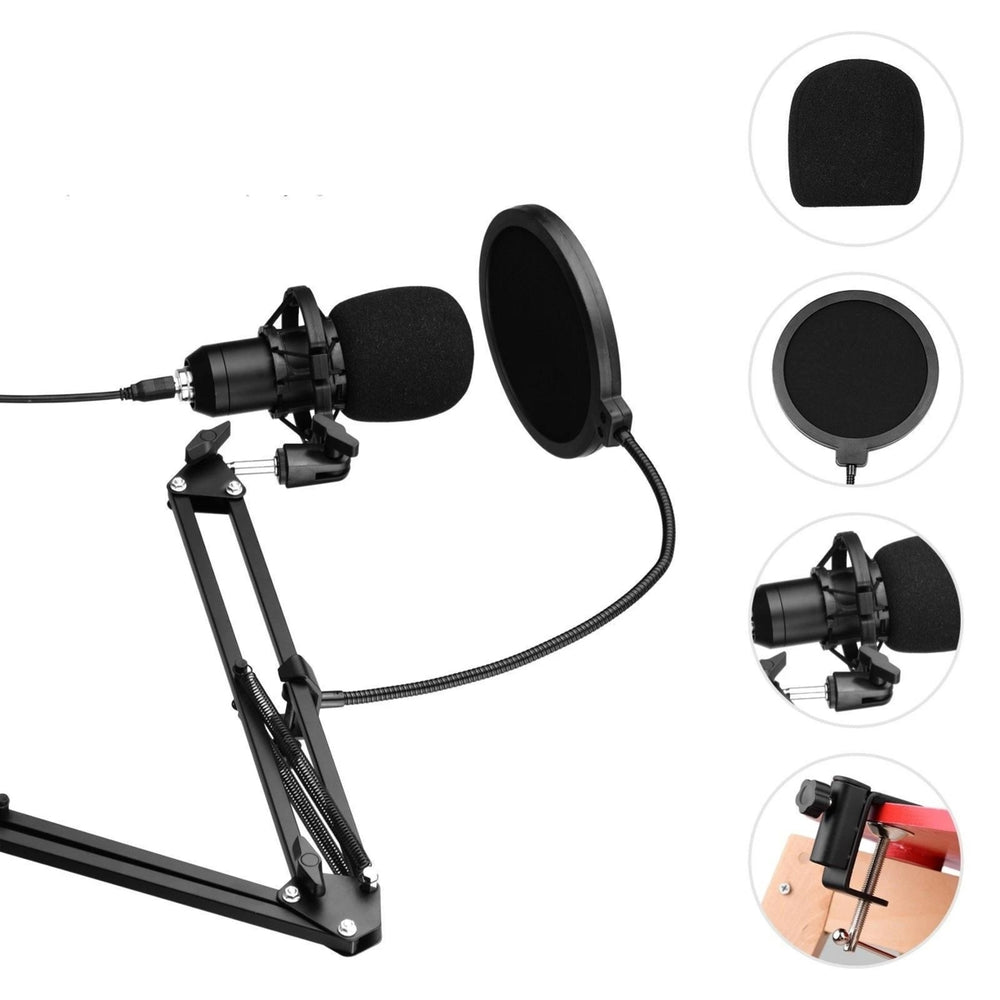 USB Condenser Microphone Set with Desk Mounting Clamp Scissor Arm Stand Pop Filter m*** Shock Mount Cable Image 2