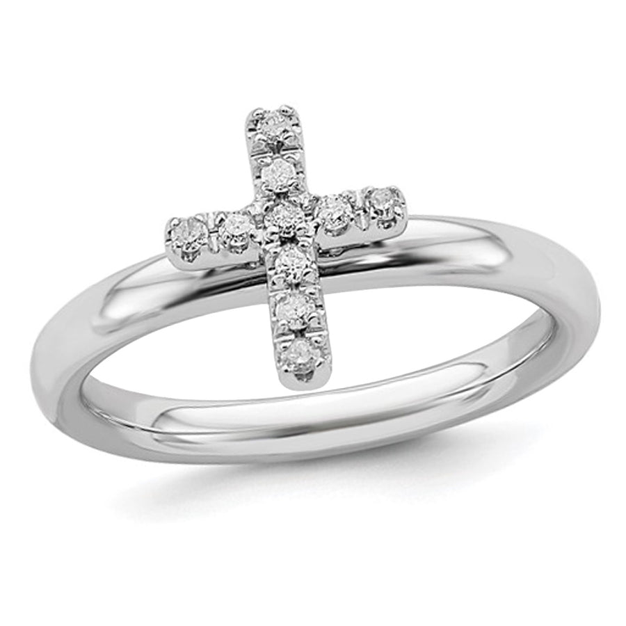 1/10 Carat (ctw) Diamond Cross Ring in Sterling Silver Image 1