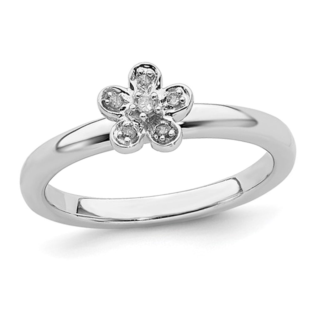 Sterling Silver Flower Ring with Diamond Accent Image 1