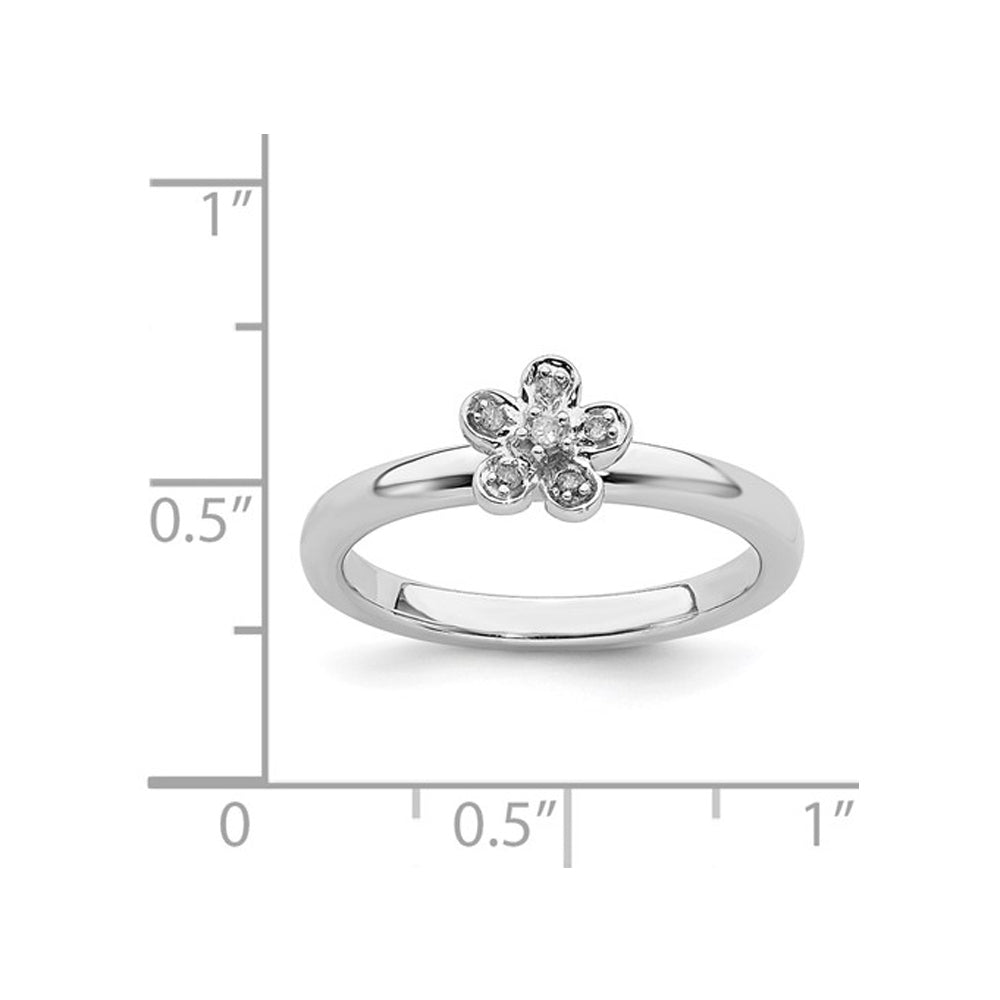 Sterling Silver Flower Ring with Diamond Accent Image 3