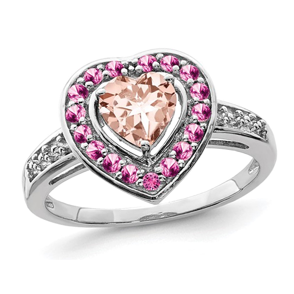 4/5 Carat (ctw) Morganite Heart Ring in Rhodium Plated Sterling Silver Image 1