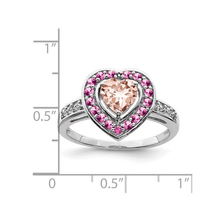 4/5 Carat (ctw) Morganite Heart Ring in Rhodium Plated Sterling Silver Image 3