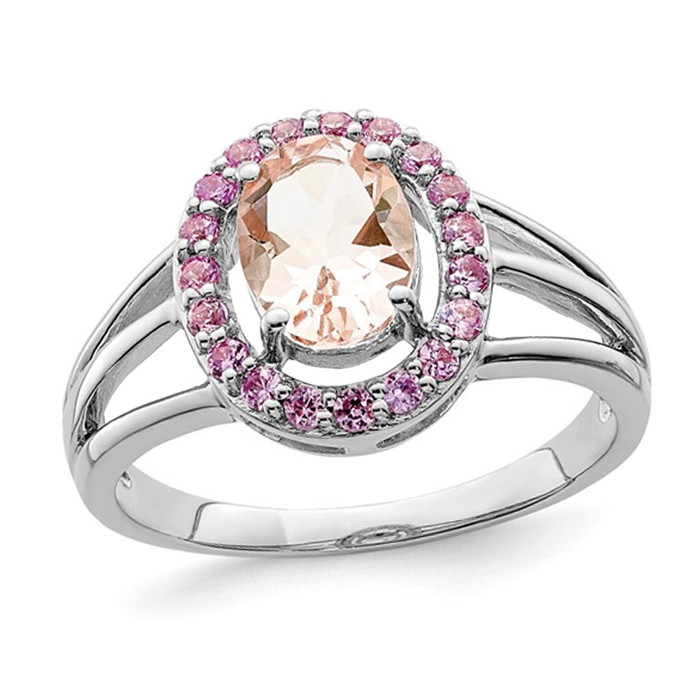1.00 Carat (ctw) Morganite and Synthetic Pink Sapphires Ring in Sterling Silver Image 1