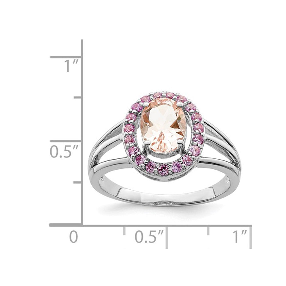 1.00 Carat (ctw) Morganite and Synthetic Pink Sapphires Ring in Sterling Silver Image 2