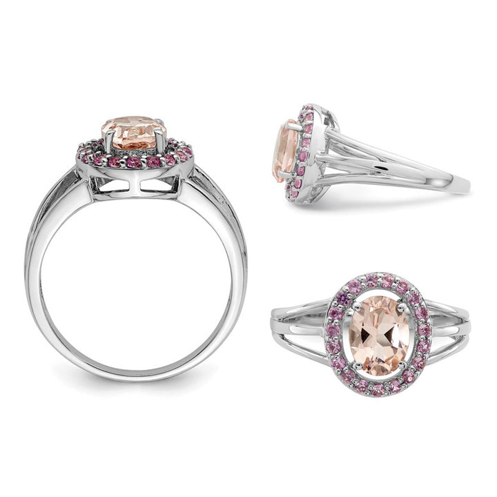 1.00 Carat (ctw) Morganite and Synthetic Pink Sapphires Ring in Sterling Silver Image 3