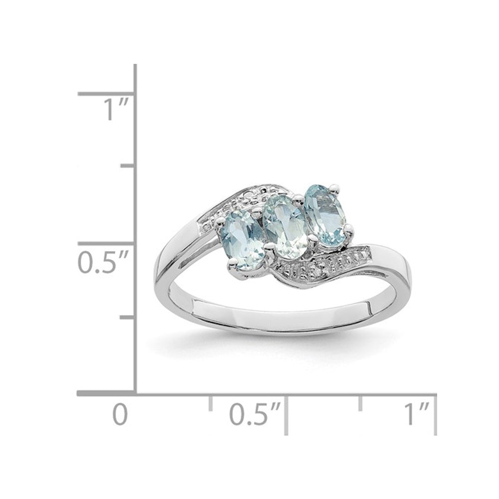 3/5 Carat (ctw) Aquamarine Three-Stone Ring in Sterling Silver Image 2