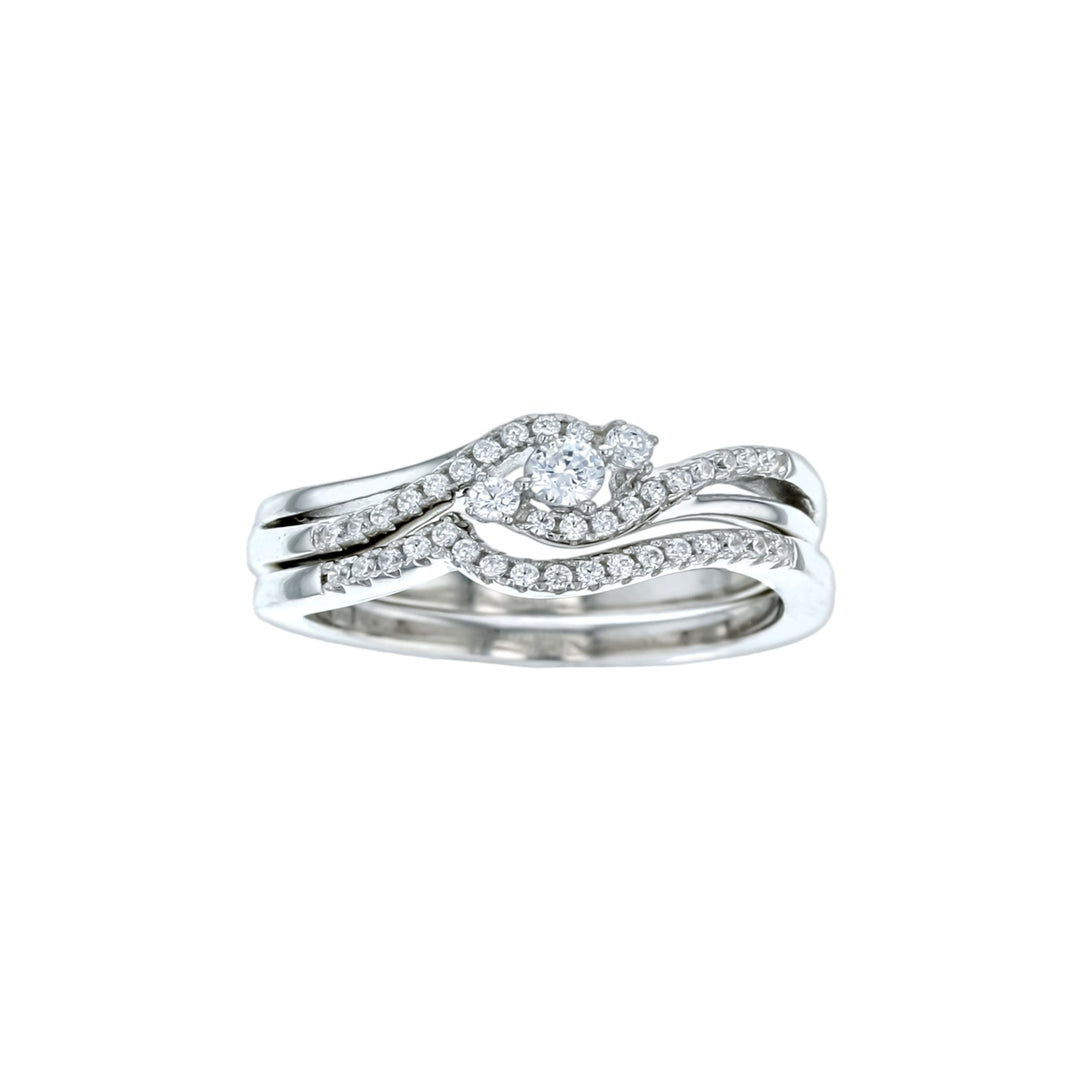 Sterling Silver 2 Piece Wave Design Cubic Zirconia Ring Image 1