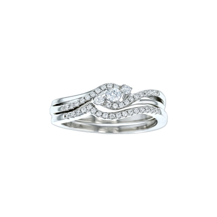 Sterling Silver 2 Piece Wave Design Cubic Zirconia Ring Image 1