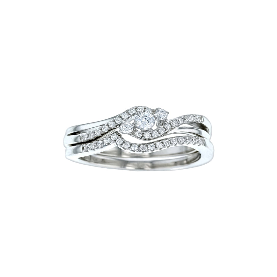 Sterling Silver 2 Piece Wave Design Cubic Zirconia Ring Image 1