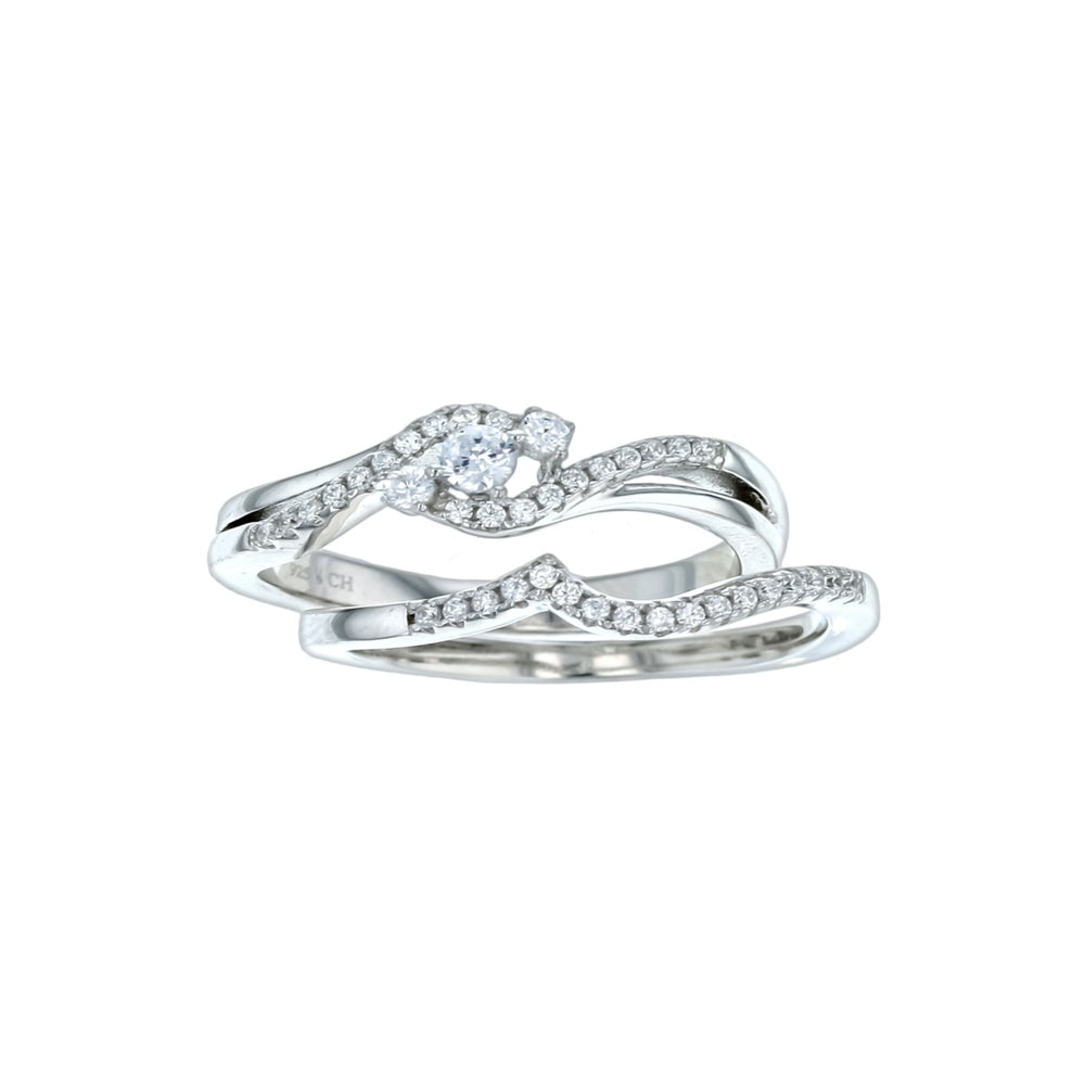 Sterling Silver 2 Piece Wave Design Cubic Zirconia Ring Image 2