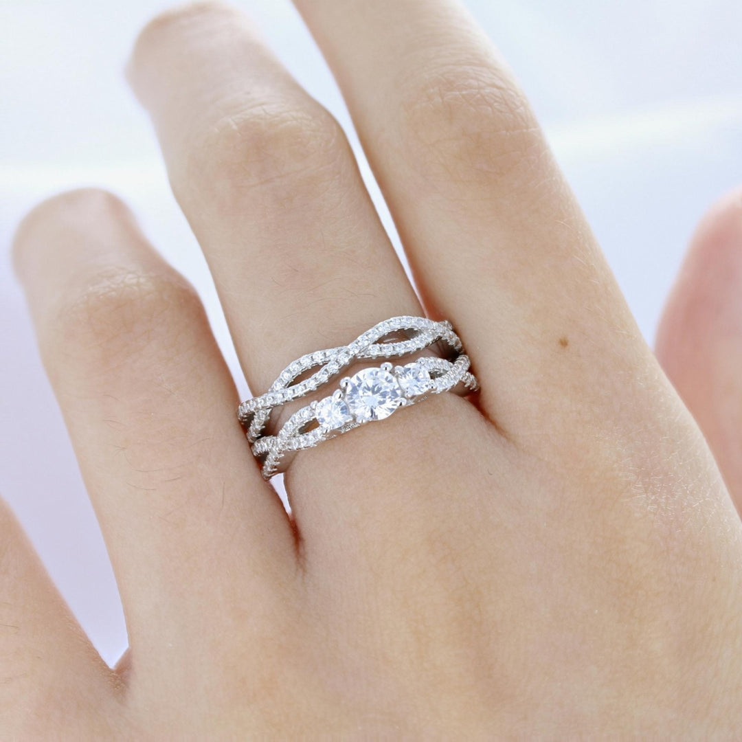 Sterling Silver 2 Piece Infinity Design Band Cubic Zirconia Ring Image 4