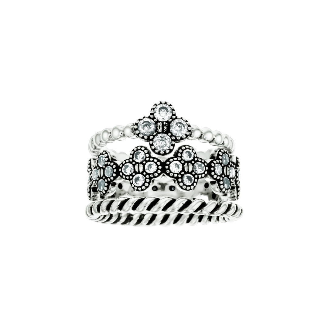 Sterling Silver 3 Piece Band Stackable CZ Oxidized Band Ring Image 1