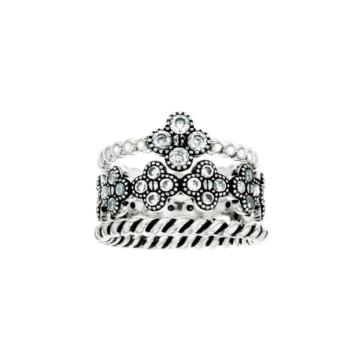 Sterling Silver 3 Piece Band Stackable CZ Oxidized Band Ring Image 1