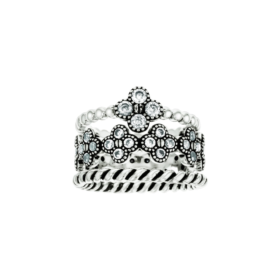 Sterling Silver 3 Piece Band Stackable CZ Oxidized Band Ring Image 1