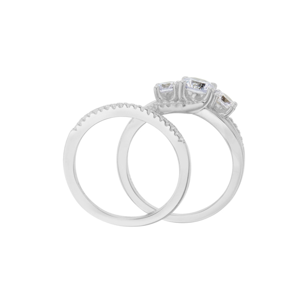 Sterling Silver 2 Piece Crossover CZ and CZ Band Ring Image 2