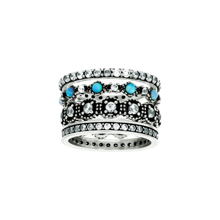 Sterling Silver 4 Piece Band Stackable Oxidized CZ Ring Image 1