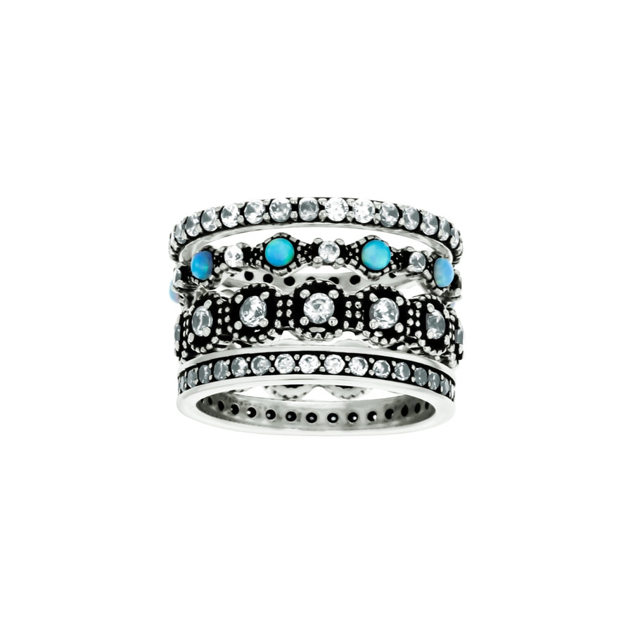 Sterling Silver 4 Piece Band Stackable Oxidized CZ Ring Image 1