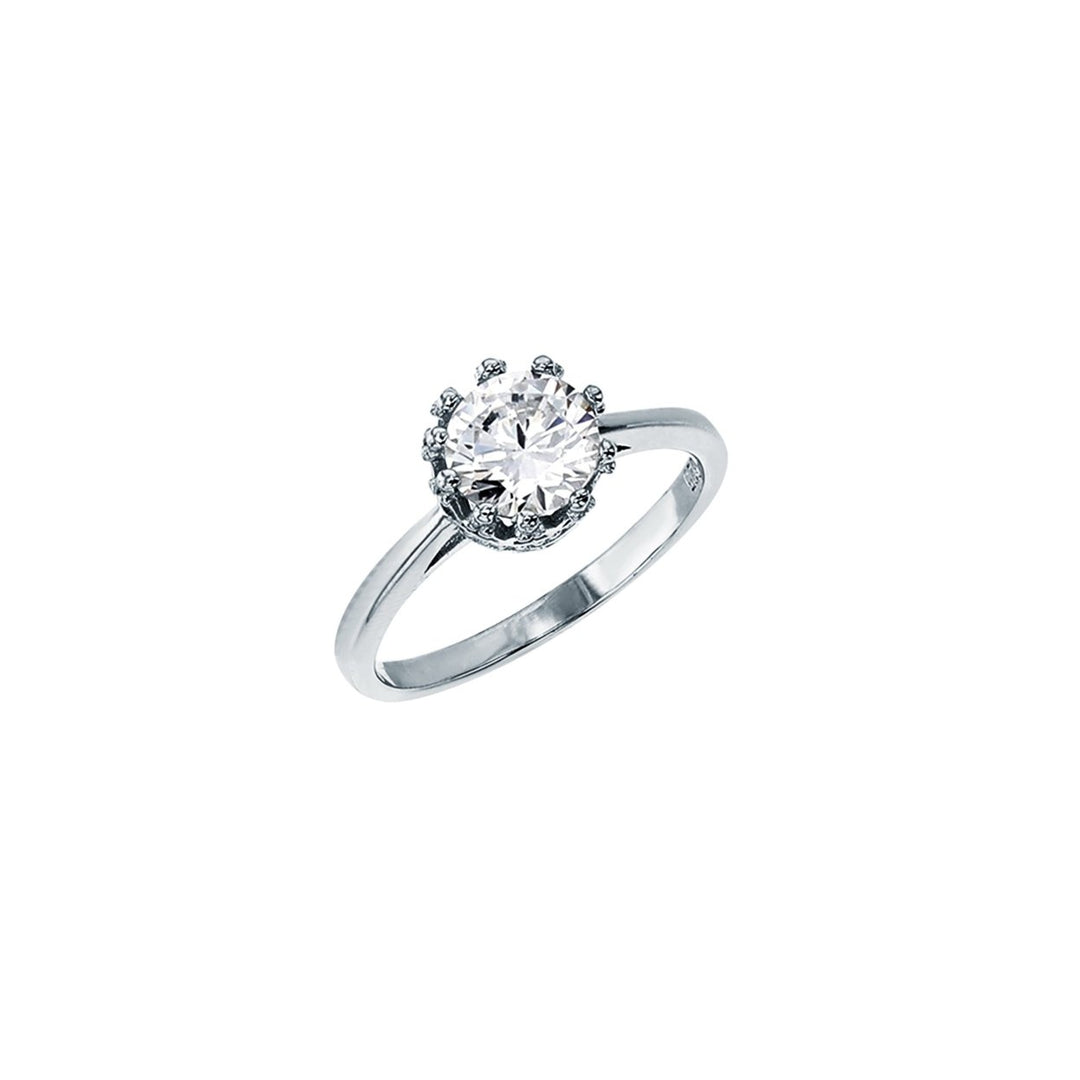 Sterling Silver 7mm Round Cubic Zirconia Crown Shape Ring Image 1