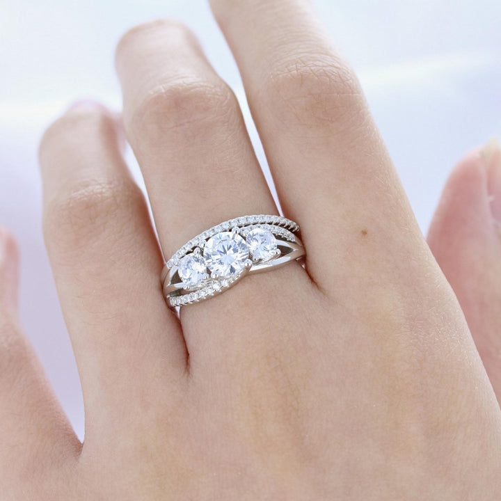 Sterling Silver 2 Piece Crossover CZ and CZ Band Ring Image 4