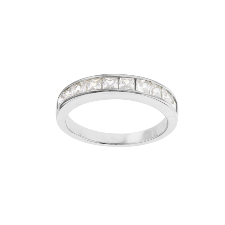 Sterling Silver Band Ring with Square Cubic Zirconia Image 1