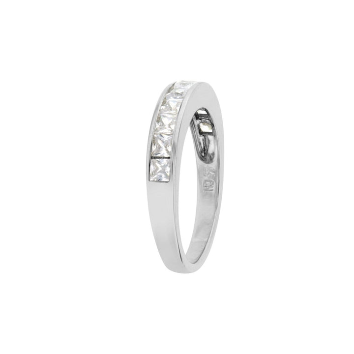 Sterling Silver Band Ring with Square Cubic Zirconia Image 2