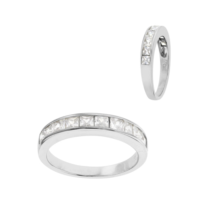 Sterling Silver Band Ring with Square Cubic Zirconia Image 3