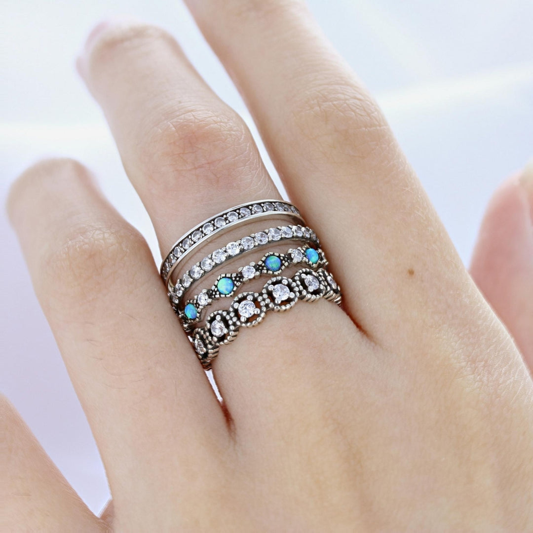 Sterling Silver 4 Piece Band Stackable Oxidized CZ Ring Image 4