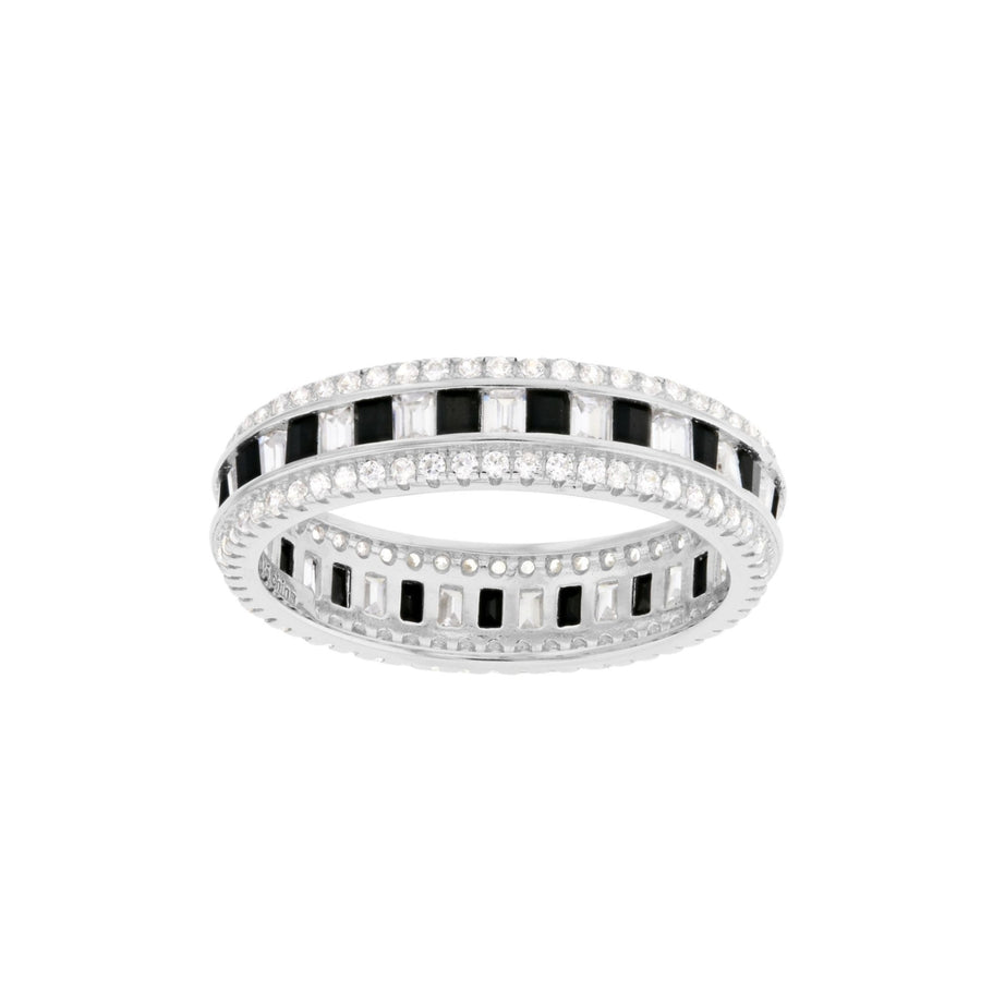 Sterling Silver Black CZ and Clear CZ Eternity Band Ring Image 1