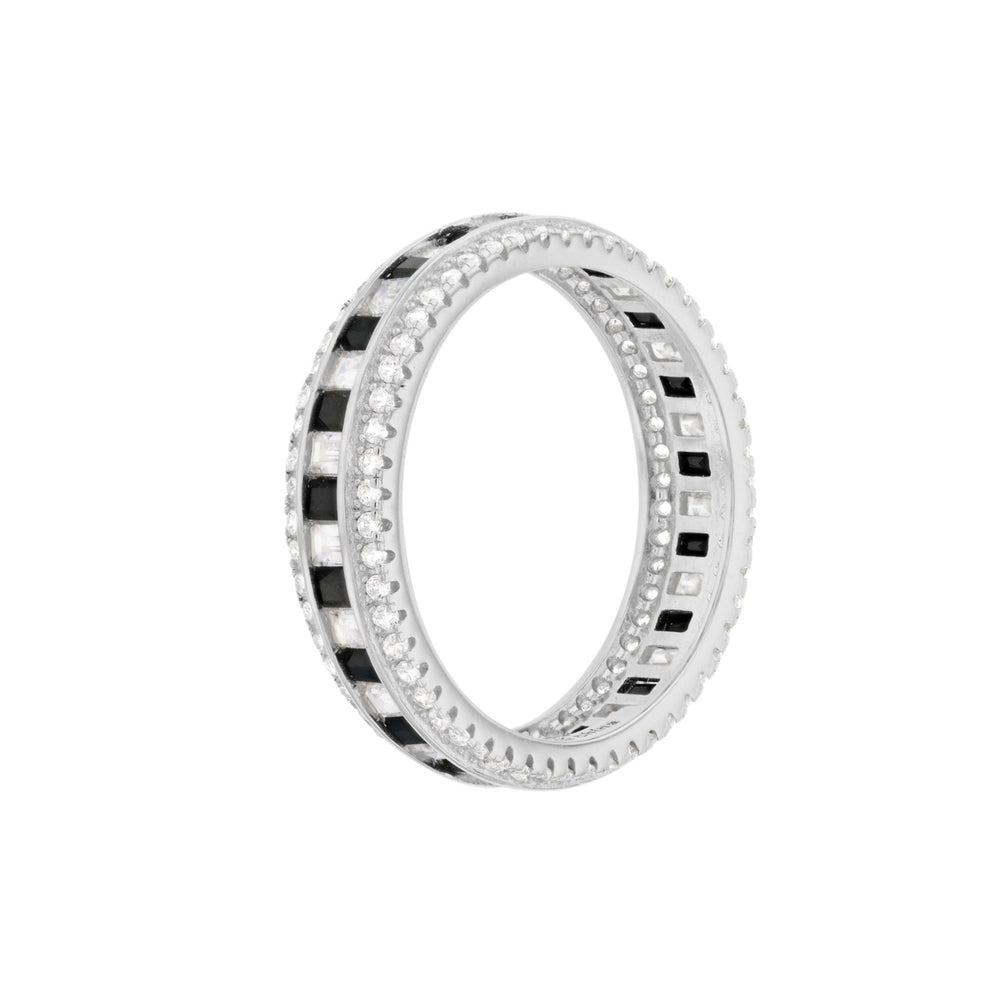 Sterling Silver Black CZ and Clear CZ Eternity Band Ring Image 2