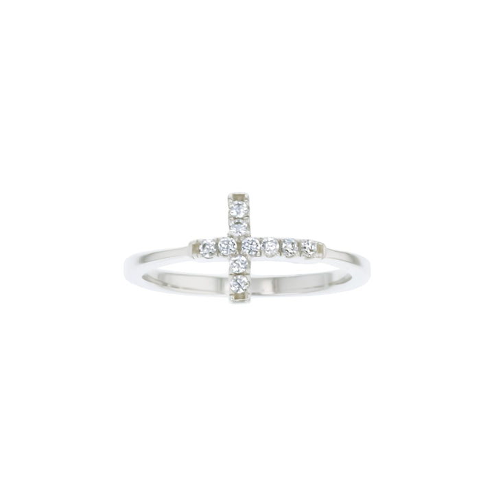 Sterling Silver Band with Cubic Zirconia Cross Dainty Ring Image 1