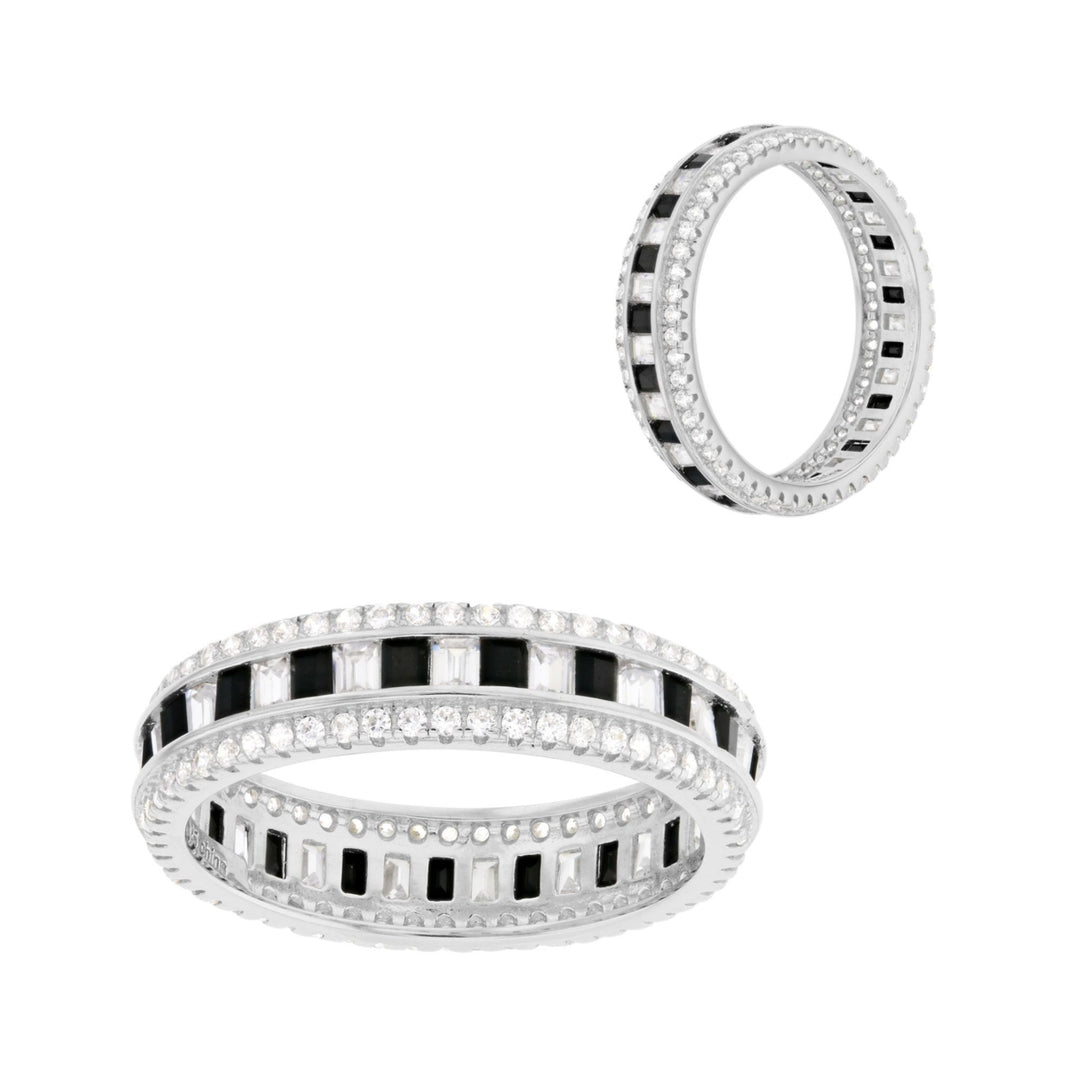 Sterling Silver Black CZ and Clear CZ Eternity Band Ring Image 3