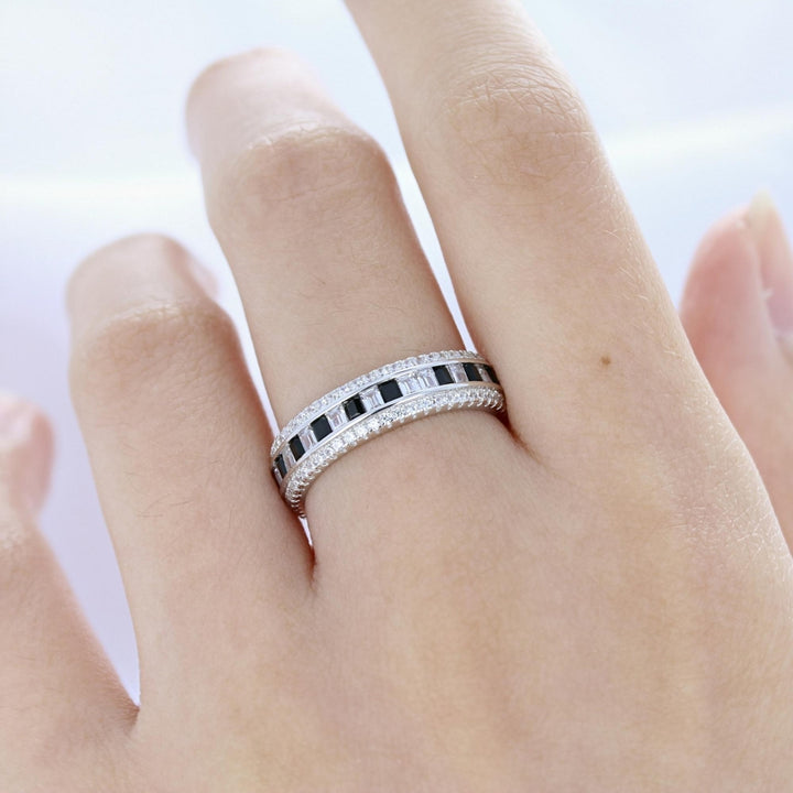 Sterling Silver Black CZ and Clear CZ Eternity Band Ring Image 4