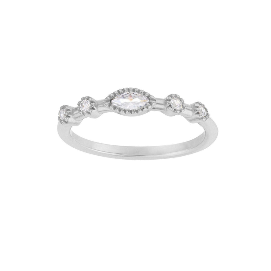 Sterling Silver Delicate Marquise and Round CZ Band Ring Image 1