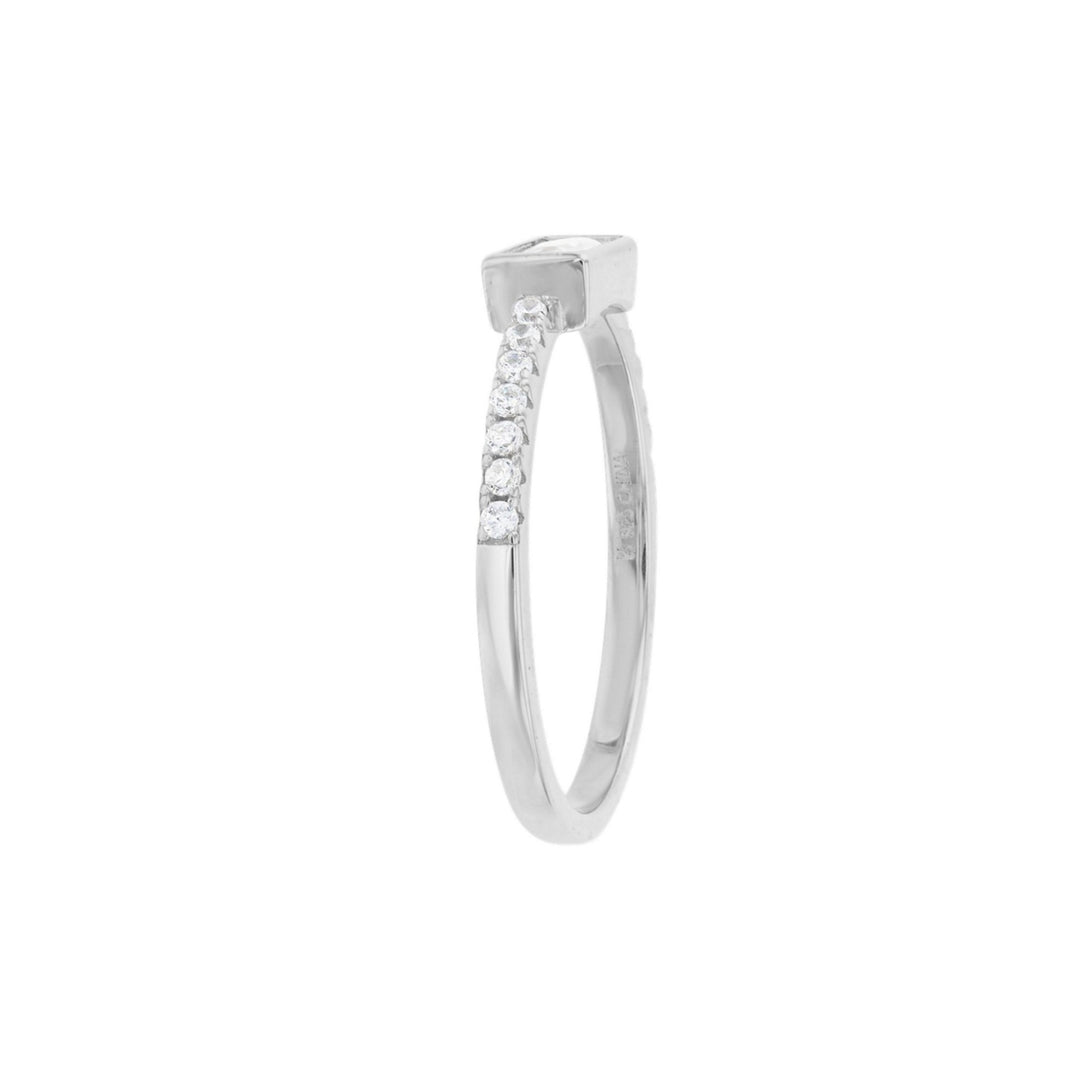 Sterling Silver Delicate Emerald Shape Bezel Set CZ Band Ring Image 2