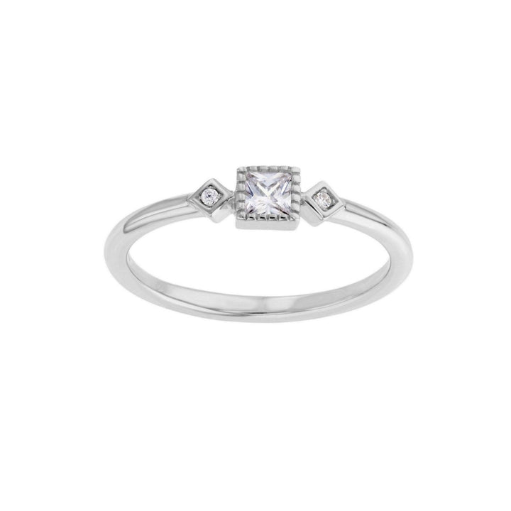 Sterling Silver Delicate Square and Round CZ Band Ring Image 1