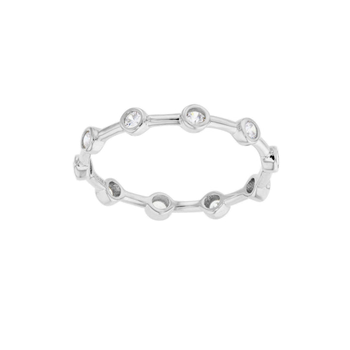 Sterling Silver Delicate Round Bezel CZ Eternity Band Ring Image 1